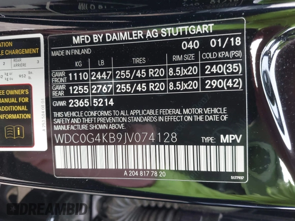 2018 Mercedes-Benz GLC with VIN WDC0G4KB9JV074128, listed as a IAAI auction lot 41793026 with 46,669 mi miles. Bid and sale history available at carsss.com. Image 9.