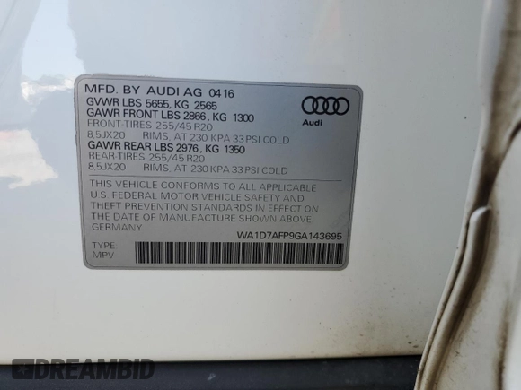 2016 Audi Q5 Premium Plus z VIN WA1D7AFP9GA143695, wystawiony jako Copart lot #60849505 z przebiegiem 103 117 mil mil oraz Czysty tytuł • Clean title. Historia ofert i sprzedaży dostępna na DreamBid. Obrazek 12.
