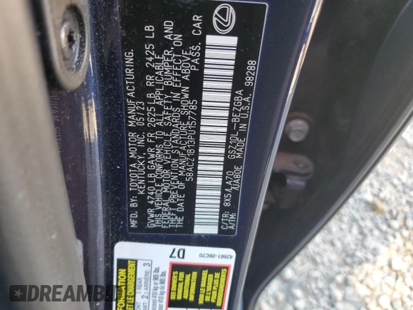 2023 Lexus ES 350 with VIN 58ACZ1B13PU157785, listed as a Copart auction lot 48589245 with 24,042 mi miles and Non Repairable. Bid and sale history available at DreamBid. Image 12.