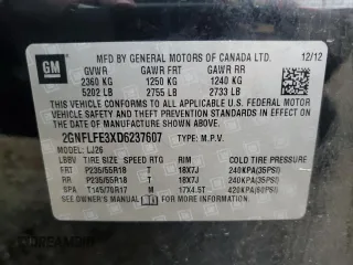 2013 Chevrolet Equinox LTZ with VIN 2GNFLFE3XD6237607, listed as a Copart auction lot 85274774 with 233,437 mi miles and Clean Title. Bid and sale history available at carsss.com. Image 15.