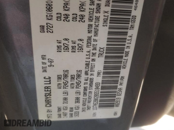 2008 Dodge Dakota ST with VIN 1D7HE28K28S518493, listed as a Copart auction lot 86274444 with 102,447 mi miles and Salvage Title. Bid and sale history available at DreamBid. Image 13.