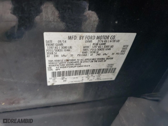 2015 Ford Explorer XLT with VIN 1FM5K7D82FGB01531, listed as a Copart auction lot 59362274 with 147,571 mi miles and Salvage Title. Bid and sale history available at carsss.com. Image 14.