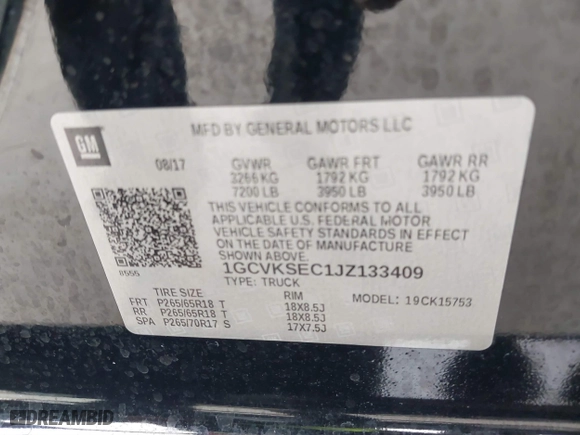 2018 Chevrolet Silverado 1500 LTZ with VIN 1GCVKSEC1JZ133409, listed as a IAAI auction lot 41369468 with 81,906 mi miles. Bid and sale history available at carsss.com. Image 9.