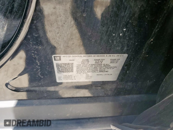 2020 GMC Terrain SLE z VIN 3GKALMEV2LL296240, wystawiony jako Copart lot #52459945 z przebiegiem 72 154 mil mil oraz Szkoda całkowita • Salvage title. Historia ofert i sprzedaży dostępna na DreamBid. Obrazek 13.
