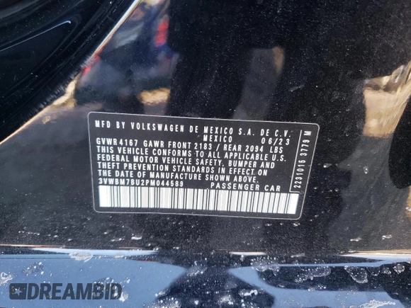2023 Volkswagen Jetta Sport with VIN 3VWBM7BU2PM044589, listed as a Copart auction lot 88415805 with 9,733 mi miles and Salvage title. Bid and sale history available at DreamBid. Image 13.