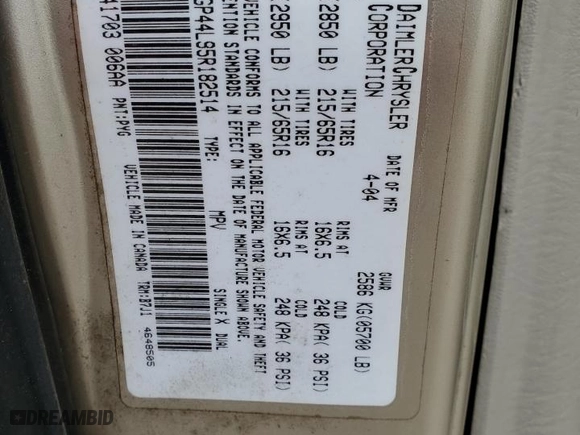 2005 Dodge Caravan SXT with VIN 2D4GP44L95R182514, listed as a Copart auction lot 46191635 with 259,527 mi miles and Salvage Title. Bid and sale history available at carsss.com. Image 15.