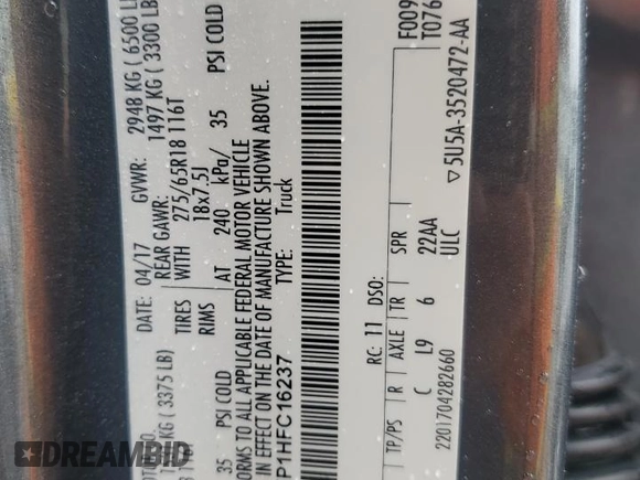 2017 Ford F-150 XL with VIN 1FTEW1EP1HFC16237, listed as a Copart auction lot 51644515 with 263,363 mi miles and Salvage title. Bid and sale history available at DreamBid. Image 12.