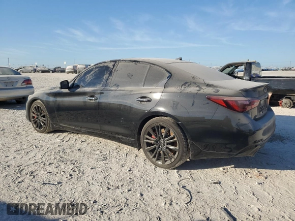 2021 Infiniti Q50 Red Sport 400 with VIN JN1FV7DP0MM850191, listed as a Copart auction lot 76396894 with 52,351 mi miles and Clean Title. Bid and sale history available at DreamBid. Image 2.