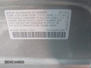 2011 Volkswagen CC Sport with VIN WVWMN7AN5BE719367, listed as a IAAI auction lot 41900740 with 156,012 mi miles. Bid and sale history available at carsss.com. Image 9.