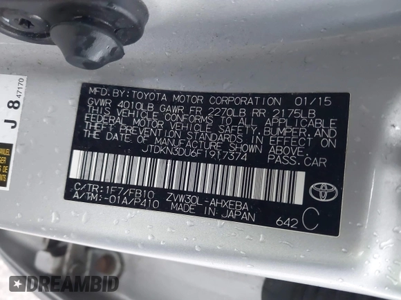 2015 Toyota Prius Four z VIN JTDKN3DU6F1917374, wystawiony jako IAAI lot #42320481 z przebiegiem 145 128 mil mil oraz . Historia ofert i sprzedaży dostępna na DreamBid. Obrazek 9.