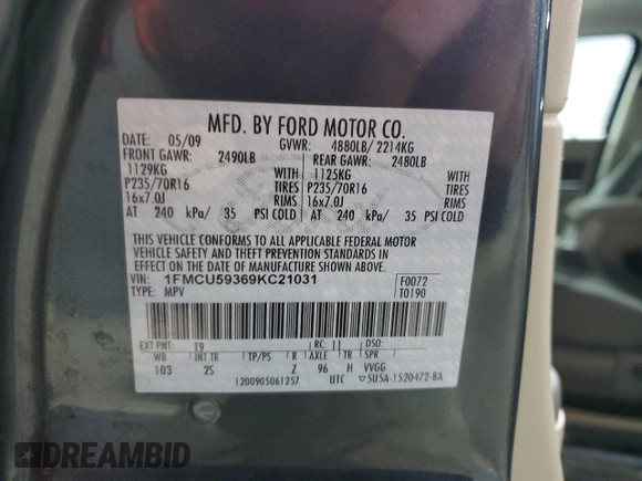 2009 Ford Escape Hybrid с VIN 1FMCU59369KC21031, выставлен на аукционе Copart как лот 48251285 с пробегом 164 868 миль миль и Списание • Salvage title. История ставок и продаж доступна на DreamBid. Изображение 13.