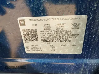 2020 Chevrolet Equinox LT with VIN 2GNAXUEVXL6222091, listed as a IAAI auction lot 41786944 with 43,610 mi miles and . Bid and sale history available at DreamBid. Image 9.