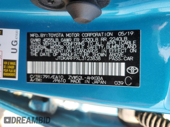 2020 Toyota Prius LE with VIN JTDKARFPXL3123838, listed as a Copart auction lot 50323415 with 75,330 mi miles and Clean Title. Bid and sale history available at DreamBid. Image 12.