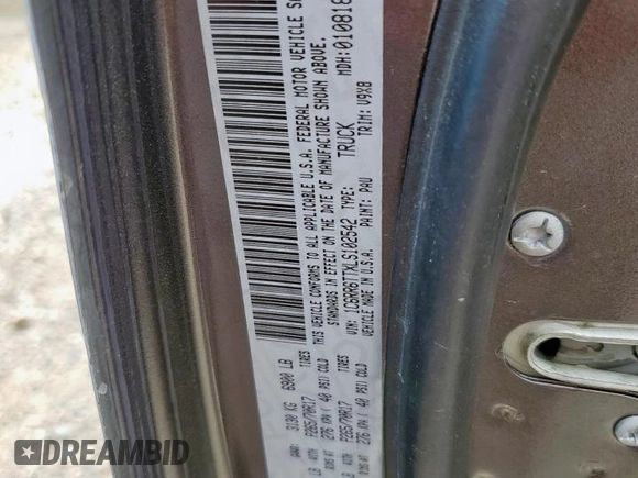 2020 Ram 1500 SLT with VIN 1C6RR6TTXLS102542, listed as a Copart auction lot 62122005 with 102,283 mi miles and Salvage title. Bid and sale history available at DreamBid. Image 12.
