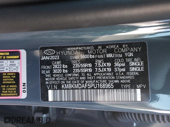 2023 Hyundai Ioniq 5 SE with VIN KM8KMDAF5PU168965, listed as a Copart auction lot 85204294 with 14,838 mi miles and Salvage title. Bid and sale history available at DreamBid. Image 13.
