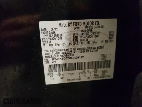 2013 Ford Explorer XLT z VIN 1FM5K8D82DGA99122, wystawiony jako Copart lot #52516405 z przebiegiem Nie podano mil oraz Szkoda całkowita • Salvage title. Historia ofert i sprzedaży dostępna na DreamBid. Obrazek 14.