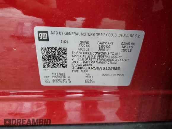 2022 Chevrolet Blazer RS with VIN 3GNKBKRS0NS125686, listed as a Copart auction lot 56734415 with 46,224 mi miles and Salvage title. Bid and sale history available at DreamBid. Image 13.