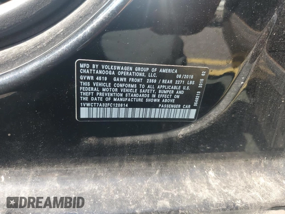 2015 Volkswagen Passat SEL Premium with VIN 1VWCT7A32FC120814, listed as a Copart auction lot 65181865 with 237,031 mi miles and Clean title. Bid and sale history available at DreamBid. Image 13.