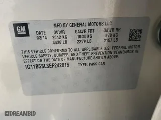 2014 Chevrolet Malibu LS with VIN 1G11B5SL3EF242815, listed as a Copart auction lot 46640705 with 87,923 mi miles and Salvage Title. Bid and sale history available at carsss.com. Image 13.