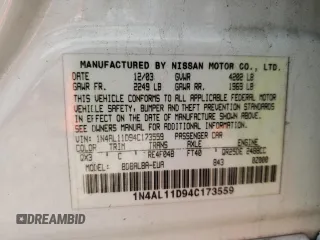 2004 Nissan Altima with VIN 1N4AL11D94C173559, listed as a Copart auction lot 42342595 with 62,943 mi miles and Non repairable. Bid and sale history available at DreamBid. Image 12.