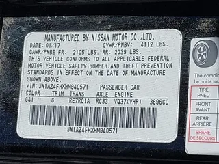 2017 Nissan 370Z Touring with VIN JN1AZ4FHXHM940571, listed as a IAAI auction lot 42062855 with 1 mi miles. Bid and sale history available at carsss.com. Image 9.