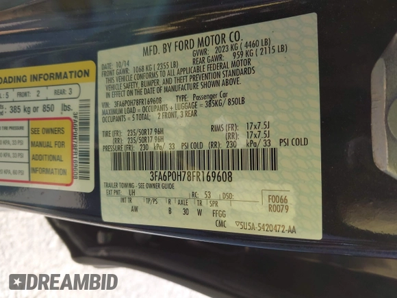 2015 Ford Fusion SE z VIN 3FA6P0H78FR169608, wystawiony jako IAAI lot #41762766 z przebiegiem 146 630 mil mil oraz . Historia ofert i sprzedaży dostępna na DreamBid. Obrazek 9.