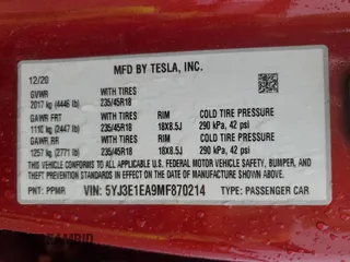 2021 Tesla Model 3 Standard Range Plus with VIN 5YJ3E1EA9MF870214, listed as a Copart auction lot 47702535 with 46,486 mi miles and Salvage Title. Bid and sale history available at DreamBid. Image 14.