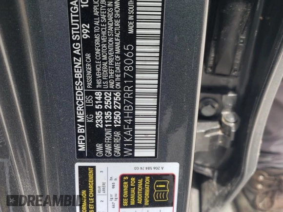 2024 Mercedes-Benz C 300 with VIN W1KAF4HB7RR178065, listed as a Copart auction lot 55681405 with Not provided miles and Salvage title. Bid and sale history available at DreamBid. Image 12.