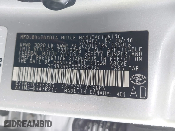 2016 Toyota Corolla L с VIN 2T1BURHE0GC695064, выставлен на аукционе IAAI как лот 42203738 с пробегом 116 522 миль миль и . История ставок и продаж доступна на DreamBid. Изображение 9.