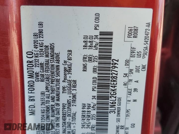 2014 Lincoln MKZ with VIN 3LN6L2GK4ER827992, listed as a Copart auction lot 83535384 with 132,067 mi miles and Salvage Title. Bid and sale history available at DreamBid. Image 12.
