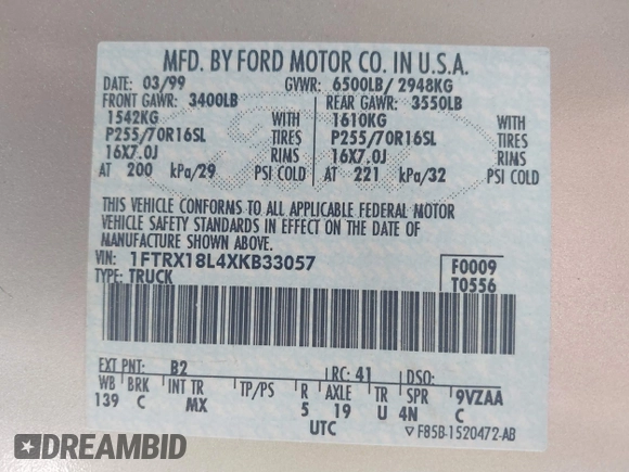 1999 Ford F-150 XL с VIN 1FTRX18L4XKB33057, выставлен на аукционе IAAI как лот 42227009 с пробегом Не указан миль и . История ставок и продаж доступна на DreamBid. Изображение 9.