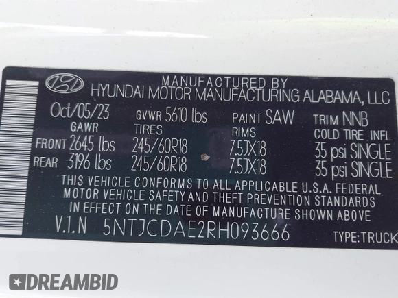 2024 Hyundai Santa Cruz SEL z VIN 5NTJCDAE2RH093666, wystawiony jako IAAI lot #41639659 z przebiegiem 28 599 mil mil oraz . Historia ofert i sprzedaży dostępna na DreamBid. Obrazek 9.