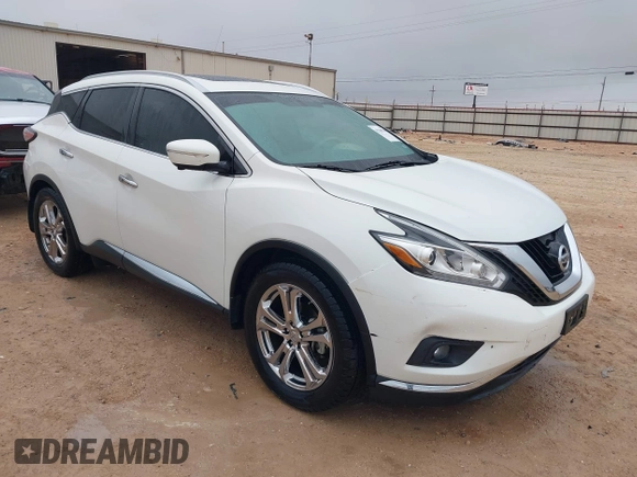 2015 Nissan Murano Platinum z VIN 5N1AZ2MG8FN248579, wystawiony jako IAAI lot #41185530 z przebiegiem 37 363 mil mil oraz . Historia ofert i sprzedaży dostępna na DreamBid. Obrazek 1.
