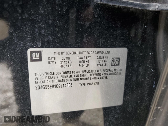 2012 Buick Regal Turbo Premium 1 с VIN 2G4GS5EV1C9214303, выставлен на аукционе Copart как лот 47222235 с пробегом 143 172 миль миль и На запчасти • Non repairable. История ставок и продаж доступна на DreamBid. Изображение 14.