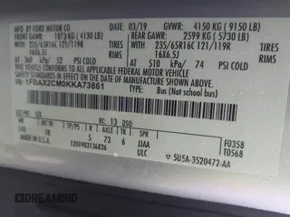 2019 Ford Transit Passenger XL with VIN 1FBAX2CM0KKA73861, listed as a IAAI auction lot 41494070 with 29,556 mi miles. Bid and sale history available at carsss.com. Image 9.