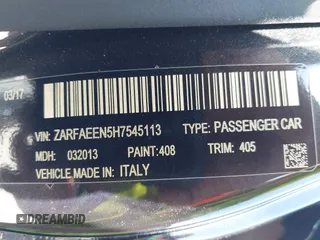 2017 Alfa Romeo Giulia Ti with VIN ZARFAEEN5H7545113, listed as a IAAI auction lot 41919103 with 62,182 mi miles. Bid and sale history available at carsss.com. Image 9.
