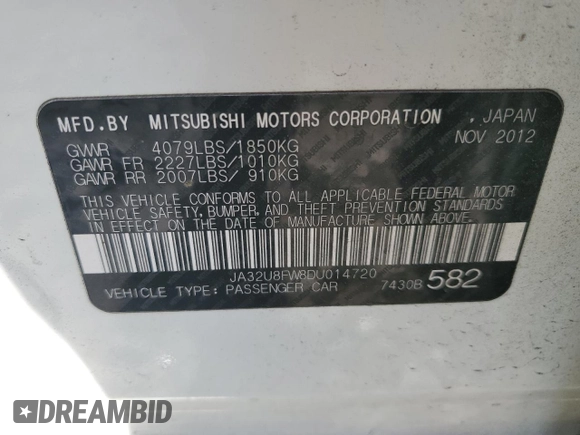 2013 Mitsubishi Lancer GT with VIN JA32U8FW8DU014720, listed as a Copart auction lot 75509414 with 153,645 mi miles and Salvage Title. Bid and sale history available at carsss.com. Image 12.