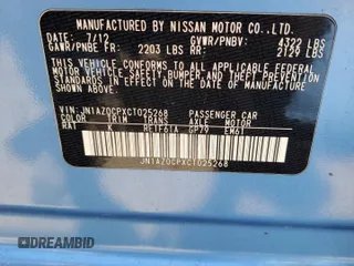 2012 Nissan LEAF SL with VIN JN1AZ0CPXCT025268, listed as a Copart auction lot 48151824 with 114,029 mi miles and Non Repairable. Bid and sale history available at carsss.com. Image 12.