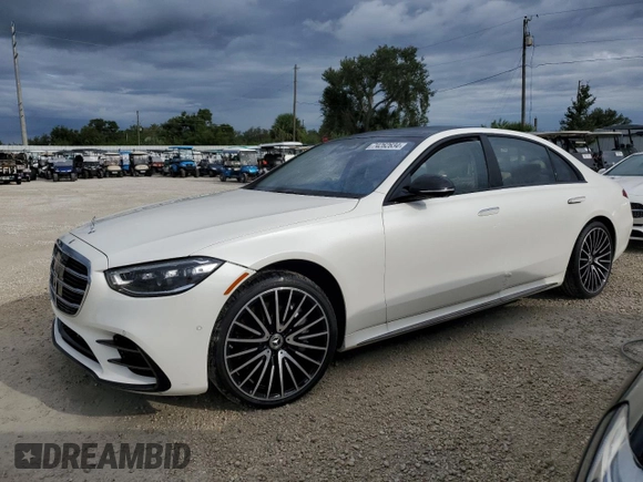 2023 Mercedes-Benz S-Class S 500 with VIN W1K6G6DB0PA175105, listed as a Copart auction lot 74262634 with 5,599 mi miles and Salvage Title. Bid and sale history available at carsss.com. Image 1.