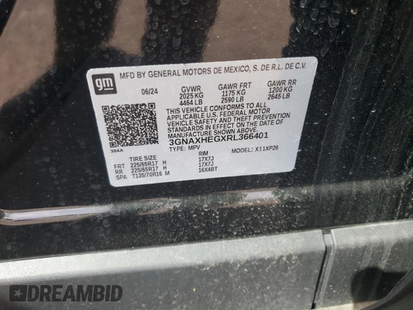 2024 Chevrolet Equinox LS with VIN 3GNAXHEGXRL366401, listed as a Copart auction lot 54582885 with 3,779 mi miles and Clean Title. Bid and sale history available at DreamBid. Image 13.