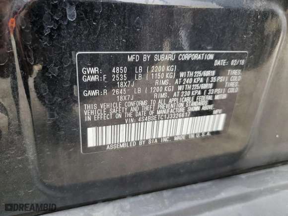 2018 Subaru Outback Touring with VIN 4S4BSETC1J3326617, listed as a Copart auction lot 85568744 with 91,611 mi miles and Salvage Title. Bid and sale history available at carsss.com. Image 15.