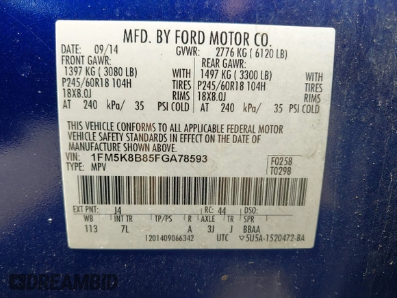 2015 Ford Explorer с VIN 1FM5K8B85FGA78593, выставлен на аукционе IAAI как лот 42149331 с пробегом 234 308 миль миль и . История ставок и продаж доступна на DreamBid. Изображение 9.