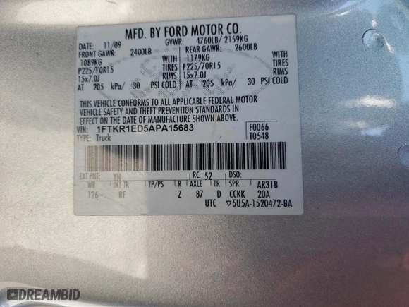 2010 Ford Ranger XL with VIN 1FTKR1ED5APA15683, listed as a Copart auction lot 83333734 with 146,822 mi miles and Salvage Title. Bid and sale history available at carsss.com. Image 12.