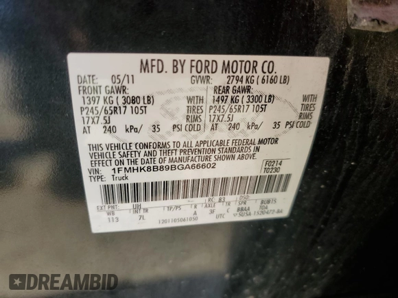 2011 Ford Explorer with VIN 1FMHK8B89BGA66602, listed as a Copart auction lot 46054475 with 131,740 mi miles and Salvage title. Bid and sale history available at DreamBid. Image 15.
