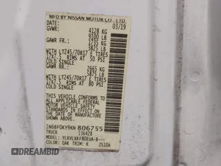 2019 Nissan NV Cargo S с VIN 1N6BF0KY9KN806755, выставлен на аукционе IAAI как лот 41277907 с пробегом 116 253 миль миль и . История ставок и продаж доступна на DreamBid. Изображение 9.