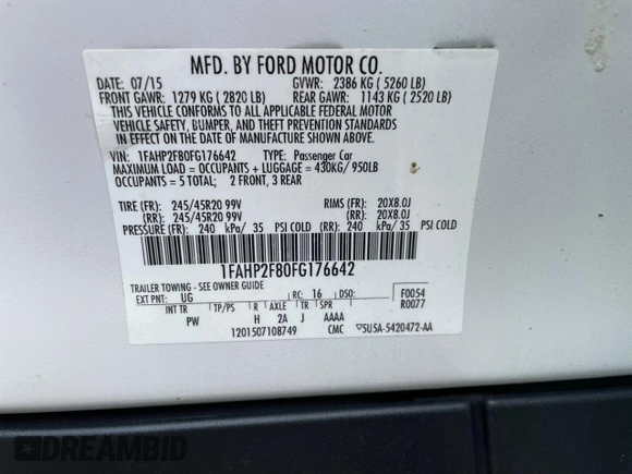2015 Ford Taurus Limited with VIN 1FAHP2F80FG176642, listed as a Copart auction lot 64948025 with 159,916 mi miles and Clean title. Bid and sale history available at DreamBid. Image 10.
