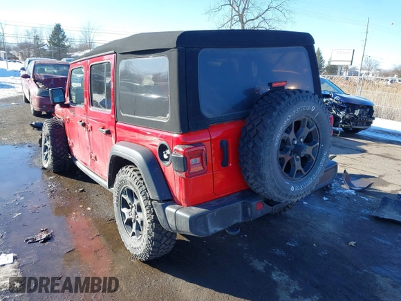 2021 Jeep Wrangler Unlimited Willys Sport with VIN 1C4HJXDG9MW754873, listed as a IAAI auction lot 41641167 with 25,410 mi miles and . Bid and sale history available at DreamBid. Image 3.