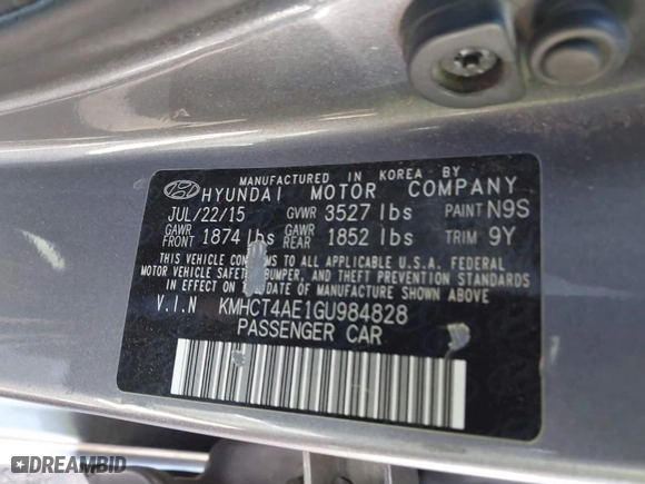 2016 Hyundai Accent SE with VIN KMHCT4AE1GU984828, listed as a IAAI auction lot 41647094 with 139,270 mi miles. Bid and sale history available at carsss.com. Image 9.
