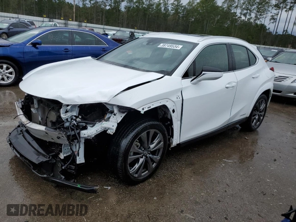2022 Lexus UX 250h F Sport with VIN JTHR9JBH8N2057773, listed as a Copart auction lot 38749534 with 46,350 mi miles and . Bid and sale history available at DreamBid. Image 1.