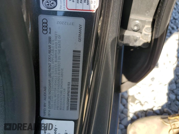 2015 Audi A7 3.0 Prestige with VIN WAU2GAFC4FN015153, listed as a Copart auction lot 60092214 with Not Provided miles and Salvage Title. Bid and sale history available at carsss.com. Image 12.